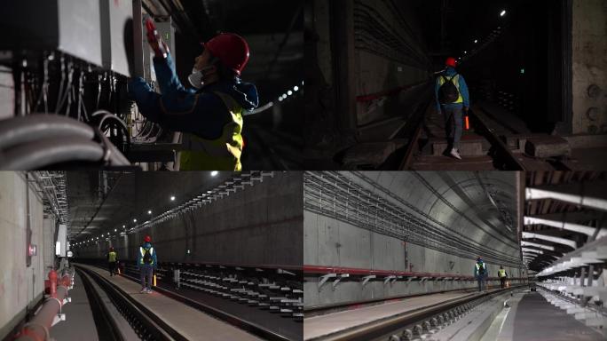 隧道内铁路工人检修作业轨道信号维修（下）