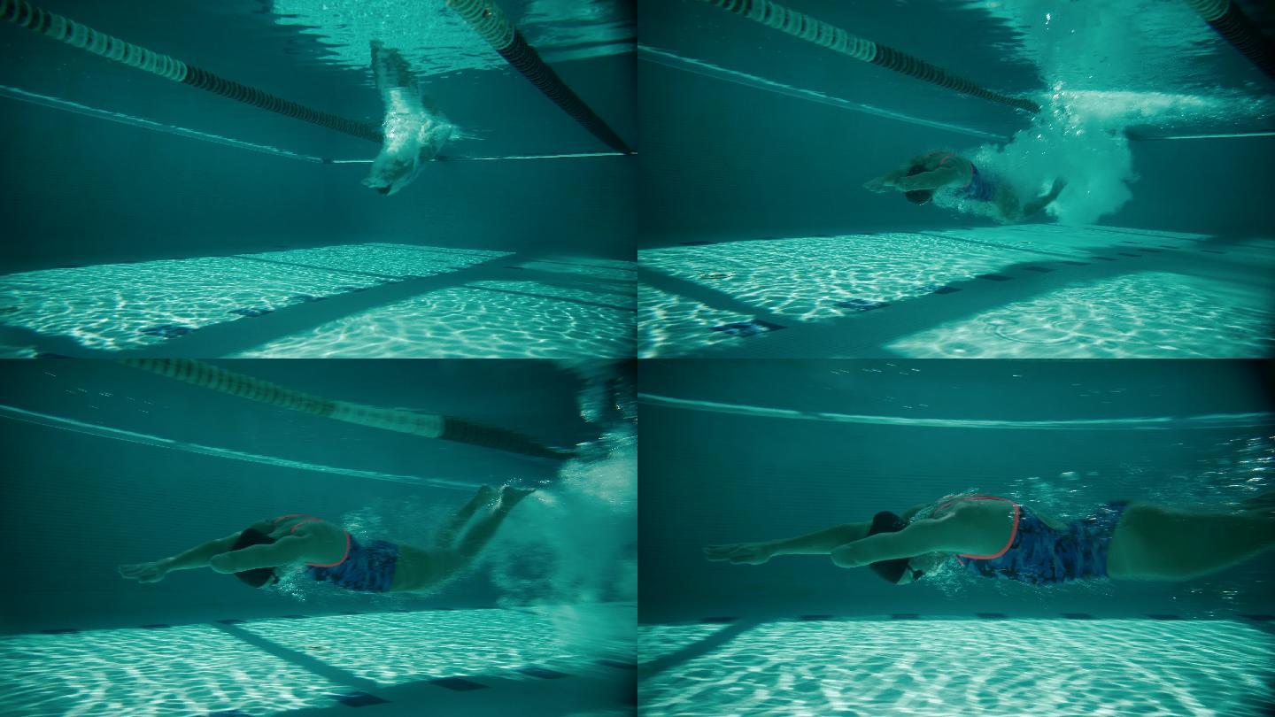 运动员跳入游泳池入水潜泳蝶泳残运会奥运精