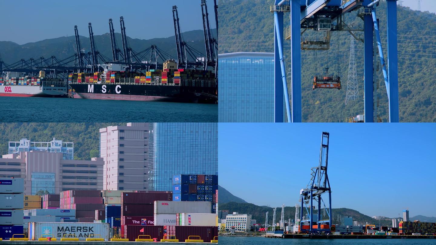 盐田港口码头集装箱吊架装卸作业视频
