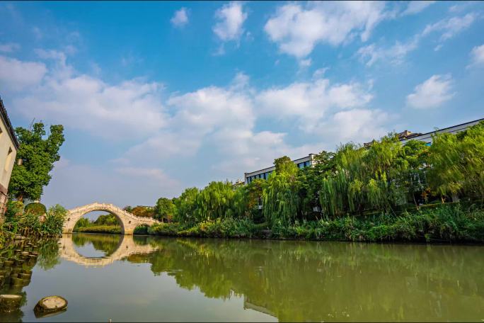 余杭塘河河边风景4K延时
