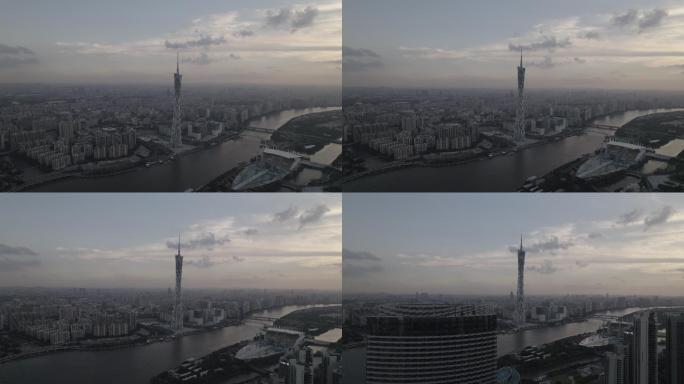 原创4K航拍广州塔电影素材灰度