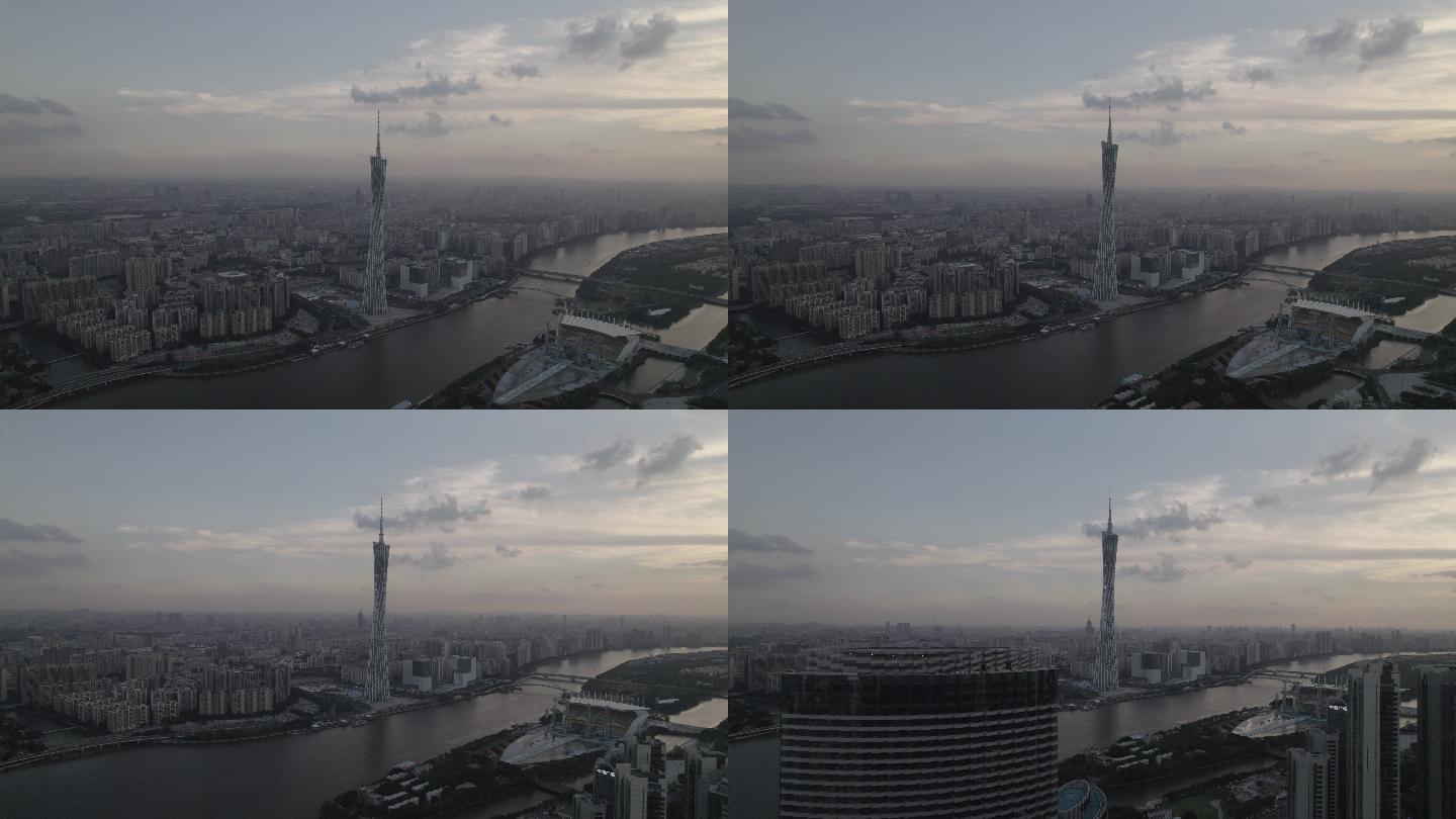 原创4K航拍广州塔电影素材灰度