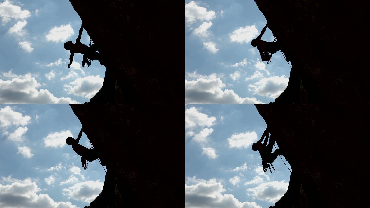 登山者的轮廓爬山登山攀登勇往直前励志视频