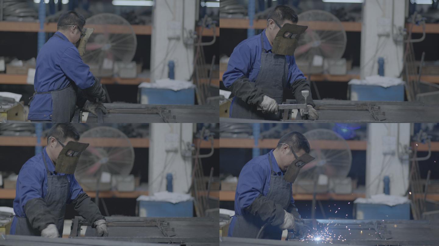 电焊师傅戴自制防护面罩高温作业