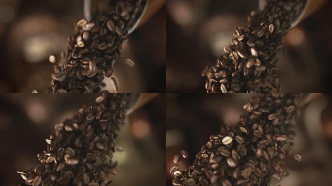 超慢镜头中掉落的咖啡豆