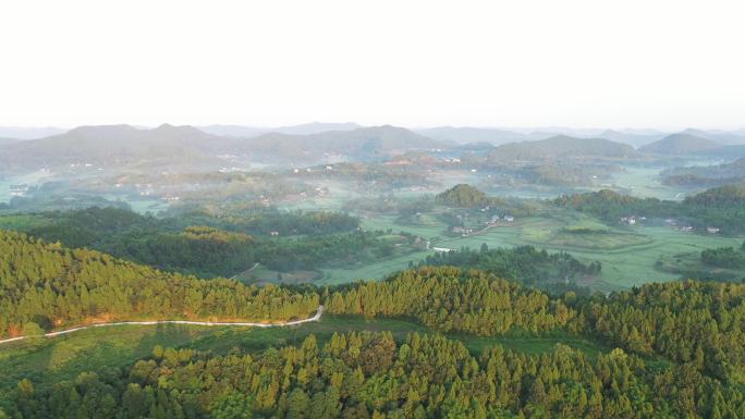 航拍四川丘陵地貌-大地田园