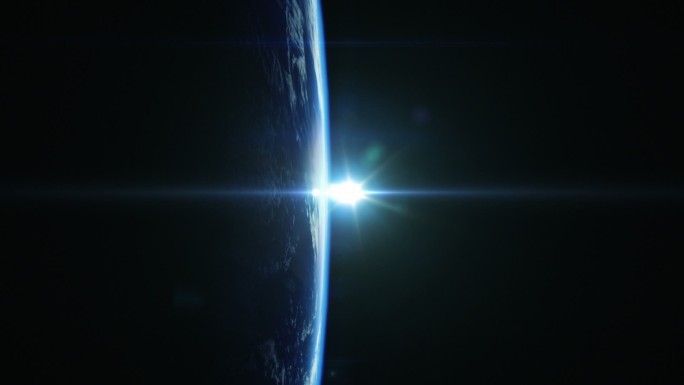 从太空看地球，太阳从左边升起