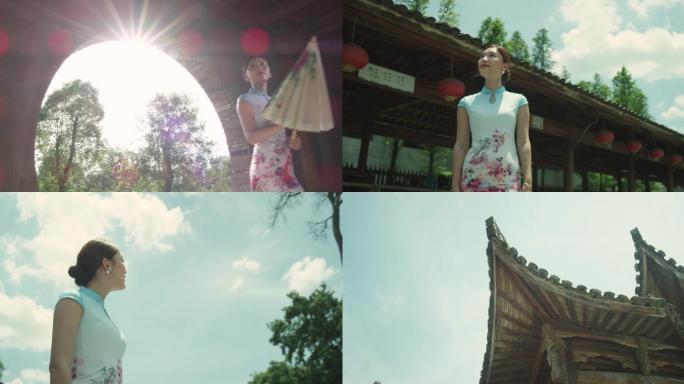 旗袍美女中国风打伞