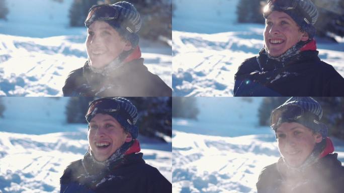 穿着滑雪服的年轻人微笑着说