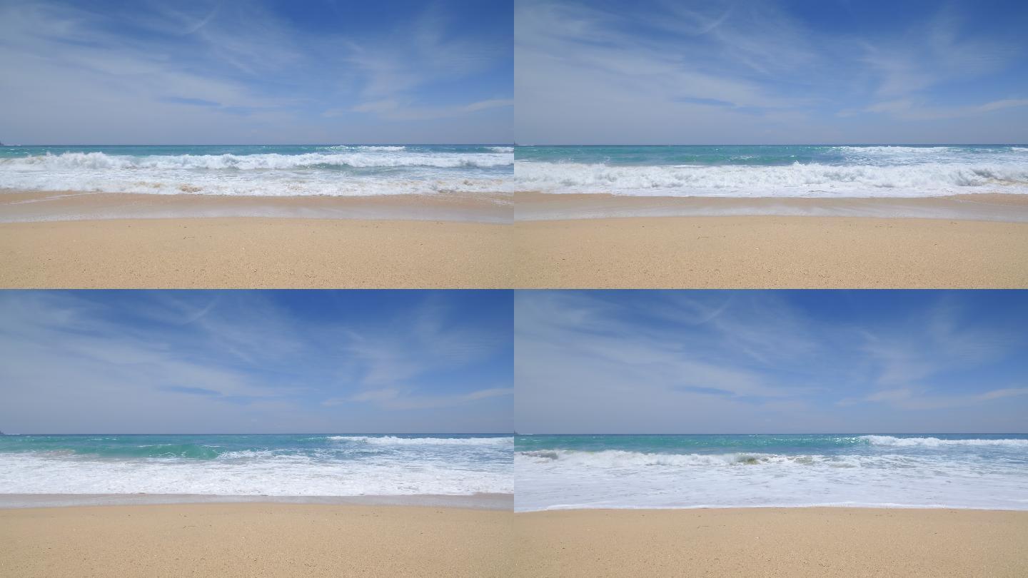 巨浪沙滩全景碧海蓝天海浪蔚蓝大海潮起潮落