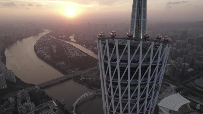 原创4K广州塔环绕城市近景航拍