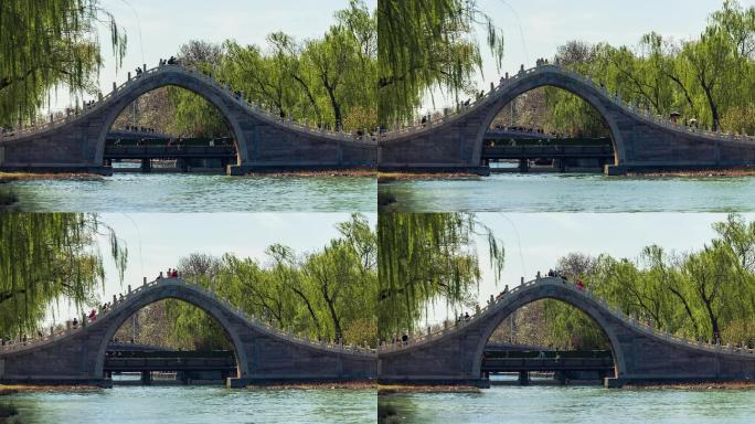 原创拍摄春季颐和园绣漪桥延时摄影