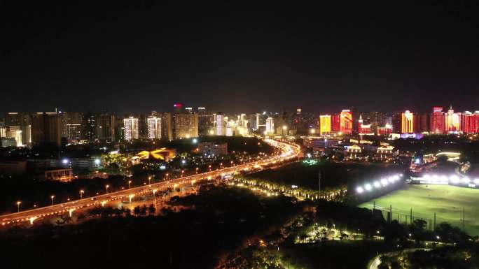 海口地标夜拍航拍建筑物亮化