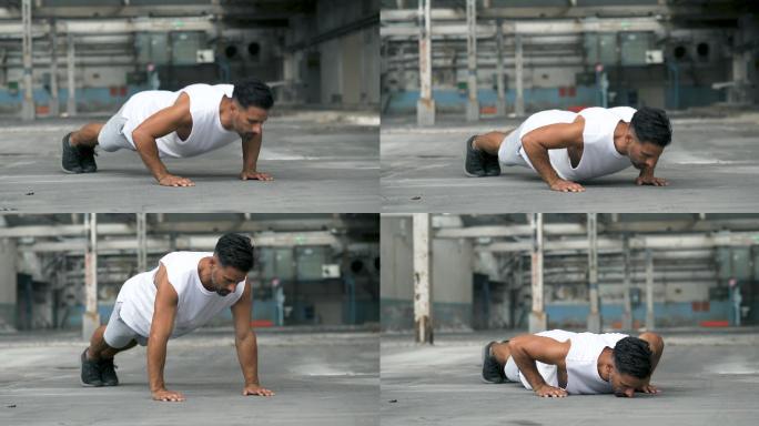 做俯卧撑的男人健身标准俯卧撑核心力量