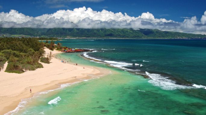 夏威夷海滩岛屿航拍风景自然旅游旅行