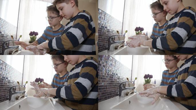 小男孩洗手
