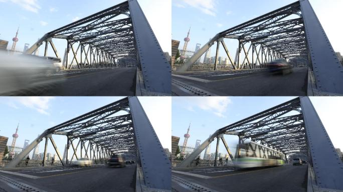 上海外滩外白渡桥延时摄影城市建筑