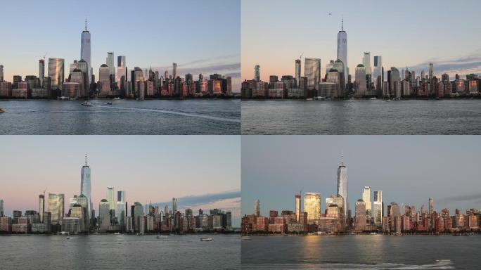 日落时纽约市曼哈顿下城昼夜视频延时