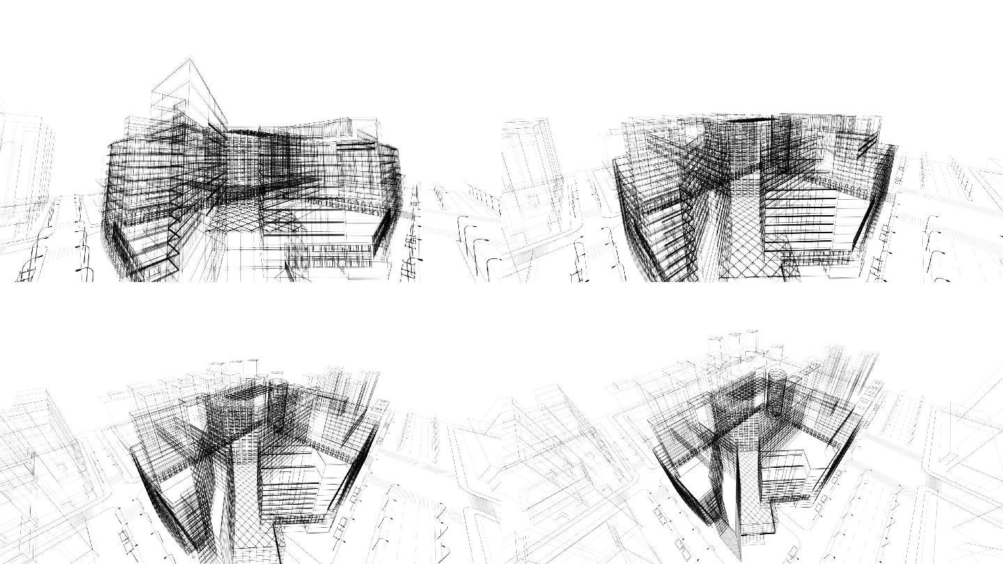 三维建筑线框模型新建规划城市景观