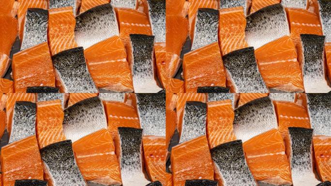 新鲜三文鱼鱼片展示