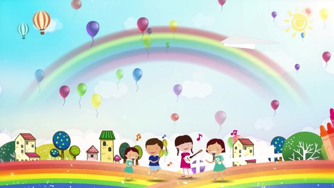 卡通彩虹儿童节主题LED背景-循环