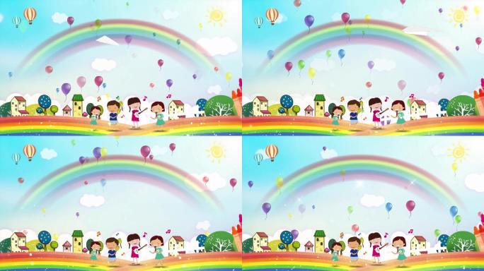 卡通彩虹儿童节主题LED背景-循环