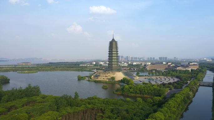4K航拍杭州萧山中国水利博物馆水博园