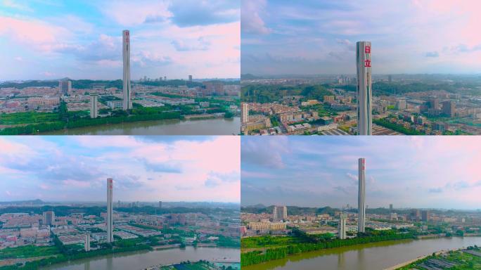 航拍4K日立电梯试验塔原素材电梯工厂高塔