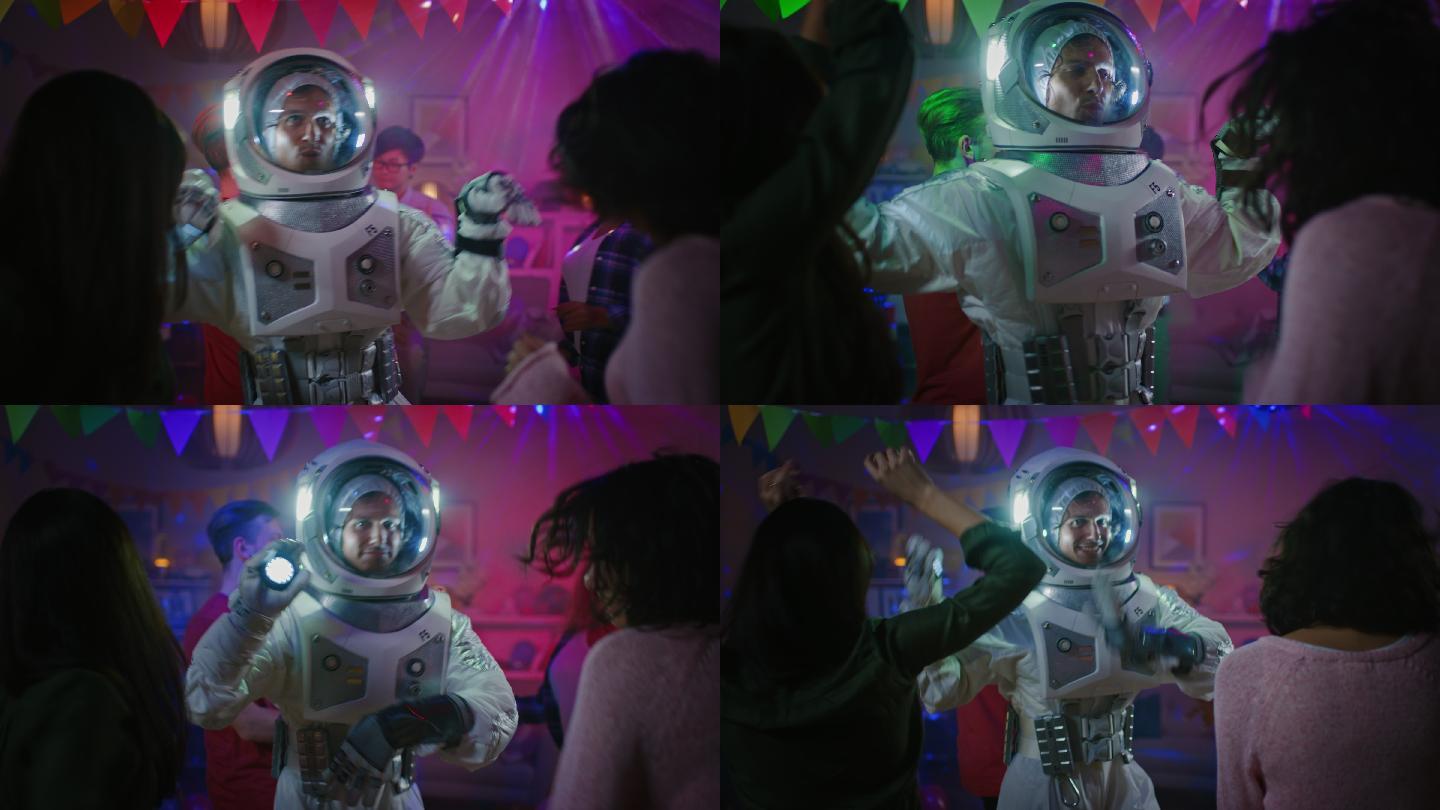 穿着宇航服的有趣家伙跳起舞来