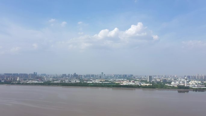 4K杭州下沙经济开发区钱塘江两岸航拍