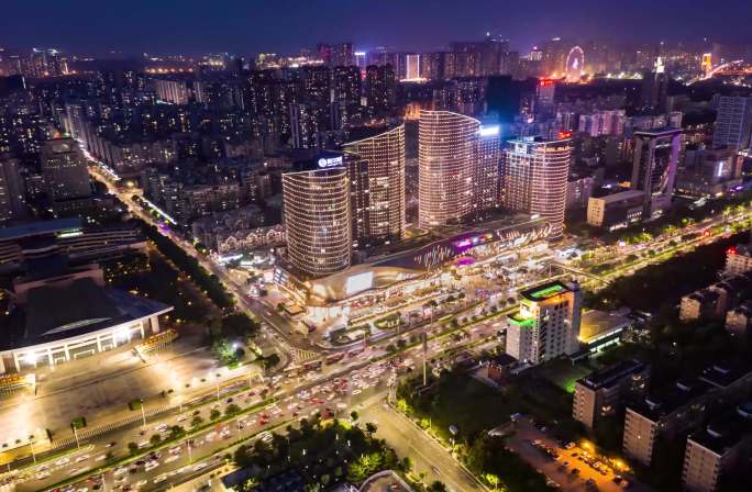 繁华城市夜景车流科技地标建筑