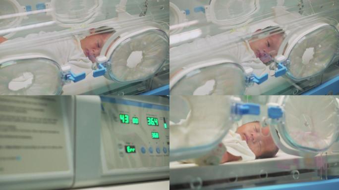 婴儿在孵化器里保温箱温室ICU新生儿