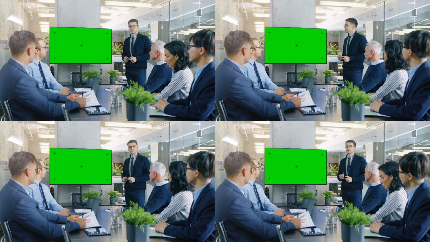 商务会议绿屏绿幕跟踪合成后期素材