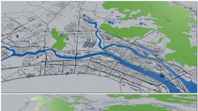 三亚市区三维建筑轮廓立体城市可视化地图