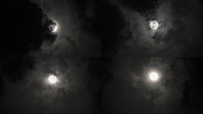 4K夜黑风高天空中的月亮视频素材