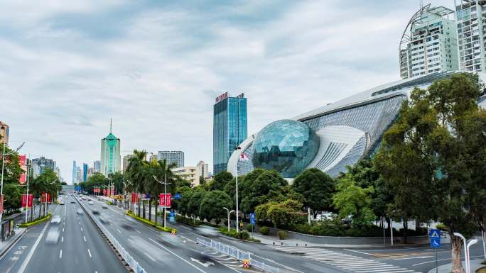 广西南宁民族大道广西科学馆街景延时