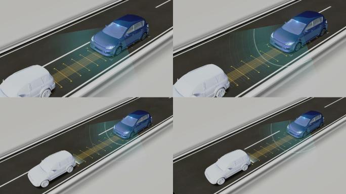 自动驾驶汽车三维动画绿色新能源车辆检测监