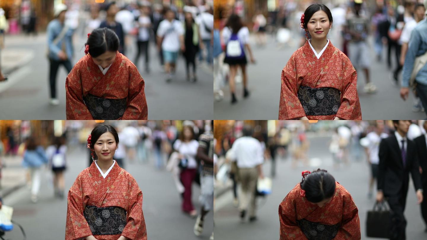 穿着和服鞠躬的女孩