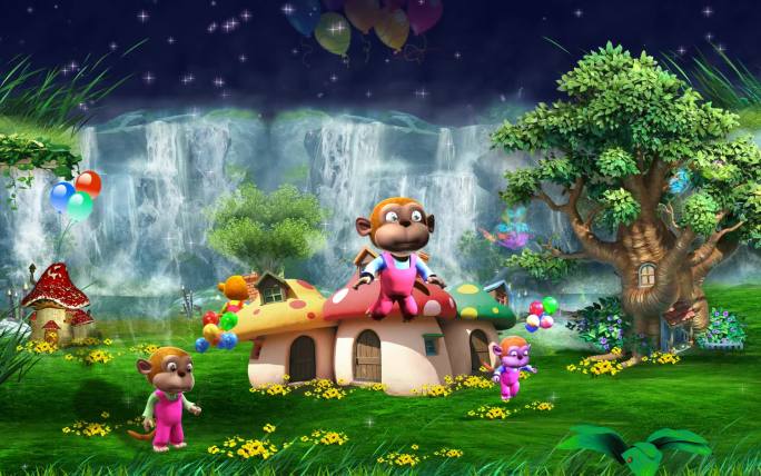 儿童乐园宝宝场景系列-猴子蘑菇屋
