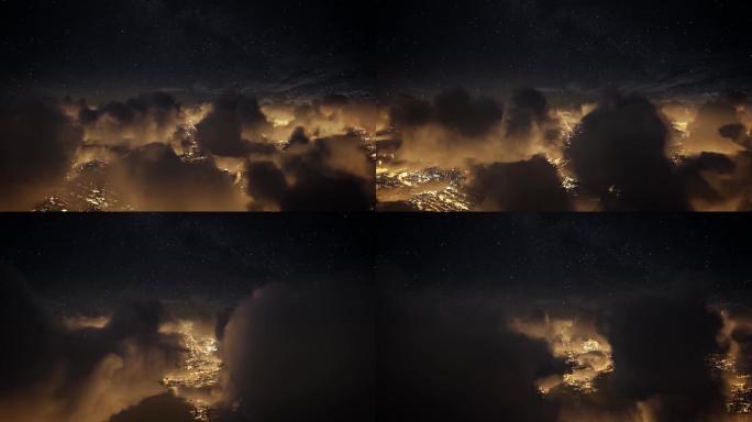 夜晚城市云彩俯瞰视频