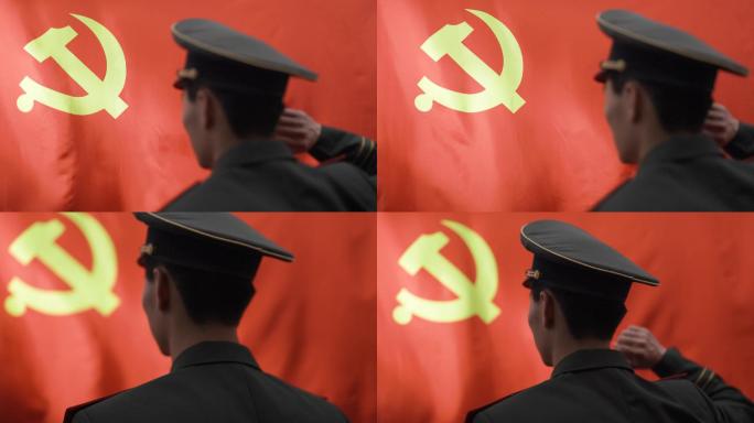4K军人士官向党旗宣誓入党视频素材