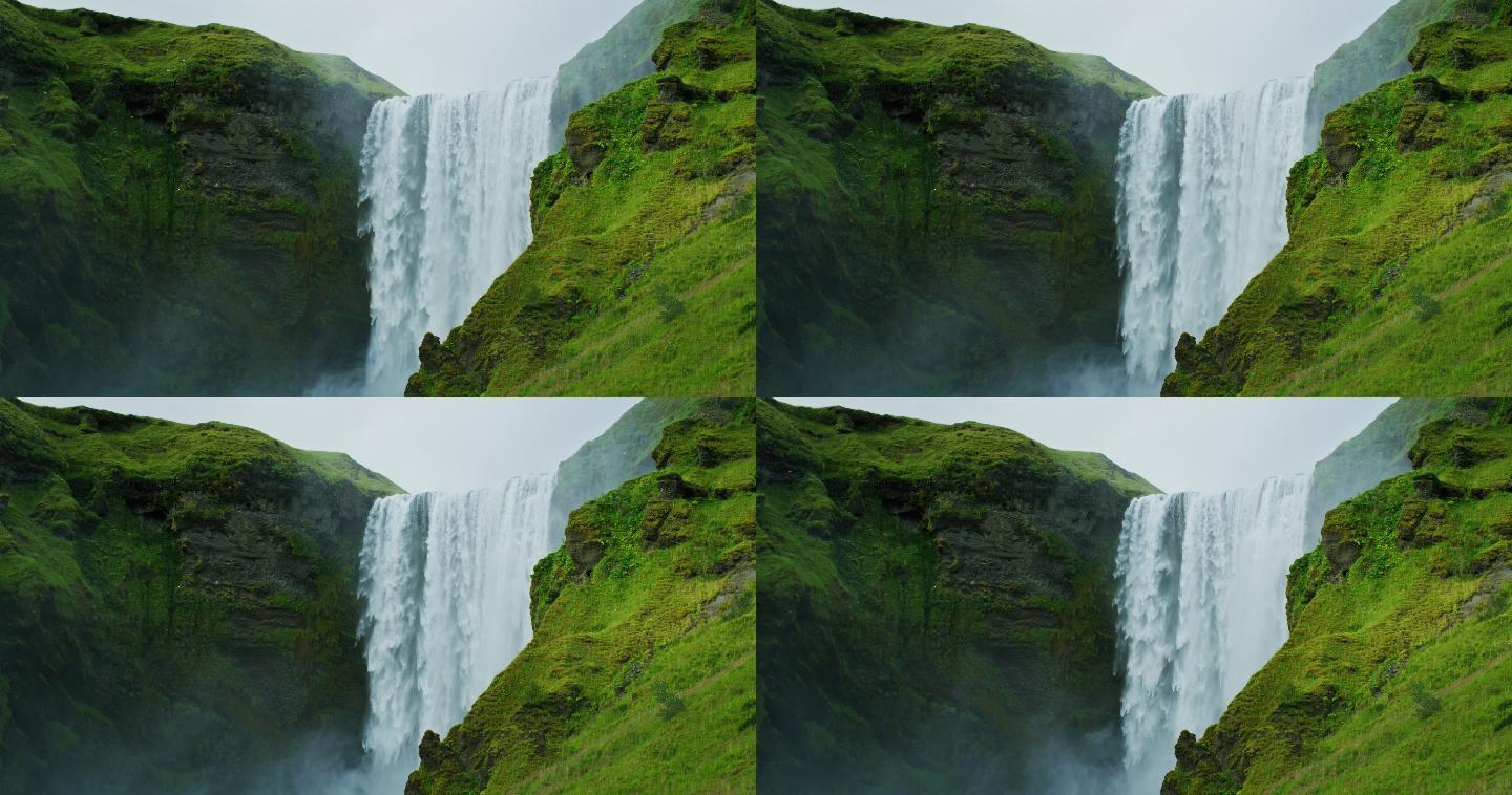 瀑布飞流直下风景风光飞泻实拍视频山脉悬崖
