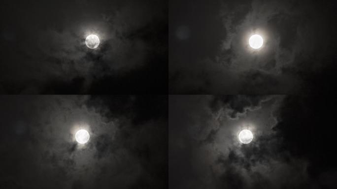 4k夜黑风高云层遮住月亮视频素材