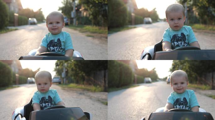 男婴学开车学习驾驶城市街道可爱