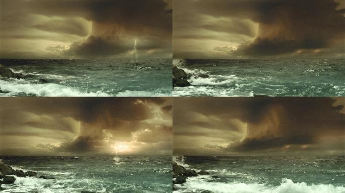 多次闪电的海洋风暴