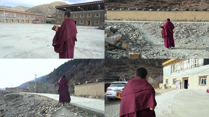 升格藏族老师步行上下课路途脚步