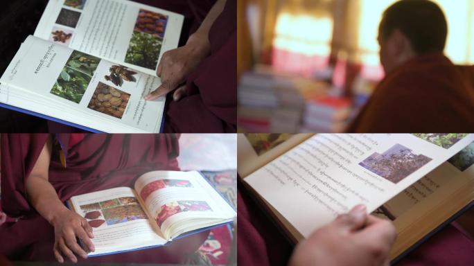 升格藏族老师翻看藏文自然科学书