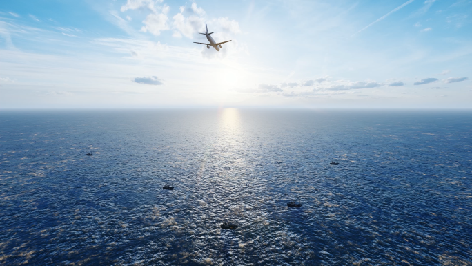 4K大海海面飞机飞过