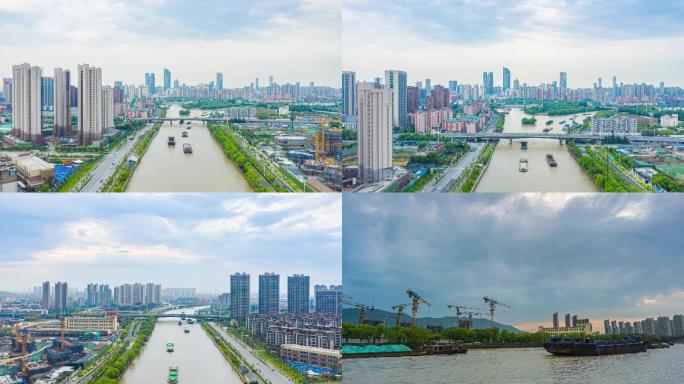 京杭大运河无锡段河道4K航拍延时摄影