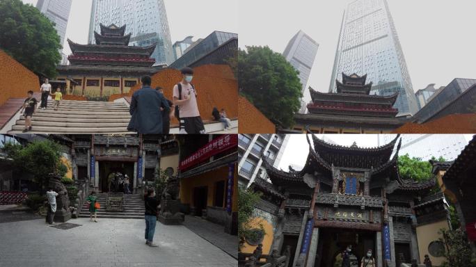 重庆市罗汉寺寺庙高楼中的寺庙4K